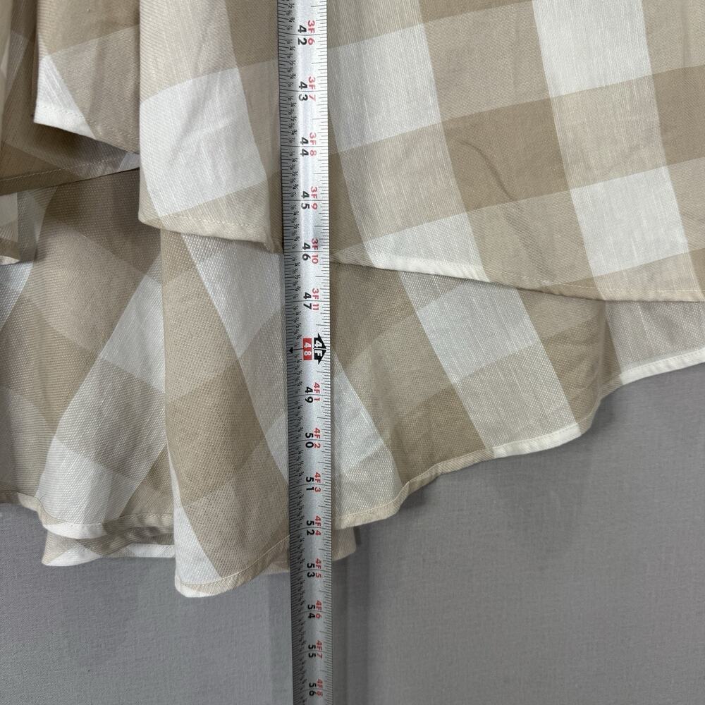 Sara Roka Drake Belted Dress‎ Womens 40 Beige Linen Gingham Shirt Midi Cottage - Picture 13 of 16